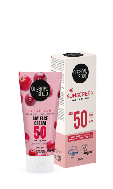 Αντηλιακό Προσώπου με SPF50 Organic Shop Basic για Λιπαρή Επιδερμίδα, 50ml